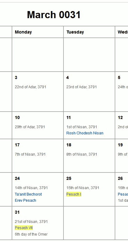 Calendar for Mar 31 AD from www.hebcal.com