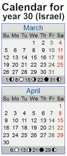 Calendar for March, April 30 AD from www.timeanddate.com