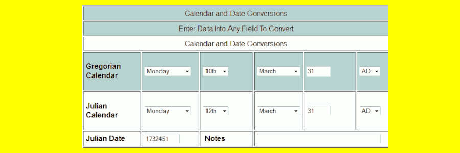 Julian Gregorian Calendar conversion