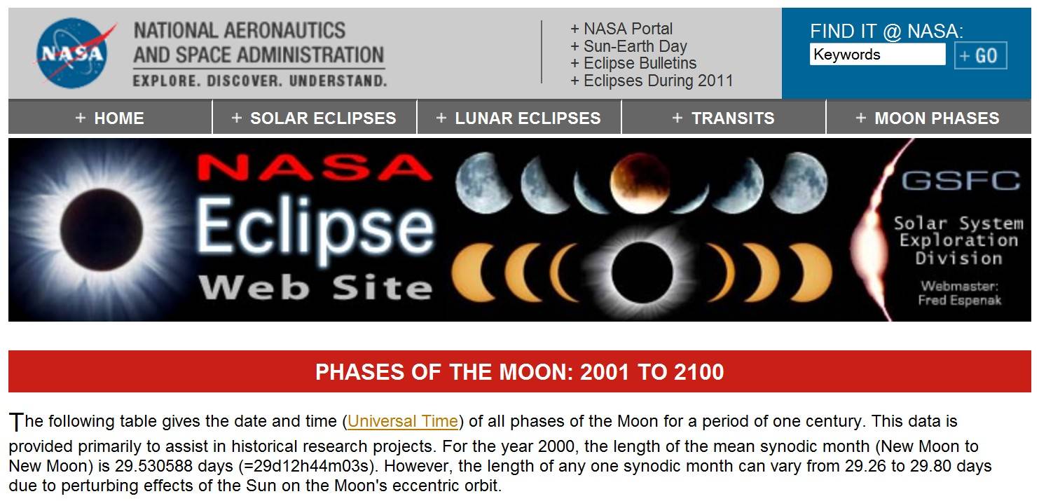 Image: NASA Moon Phase site